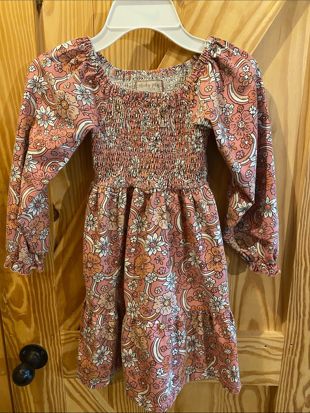 Cheeky Plum - Pink Floral Smocked Long-Sleeve Dress